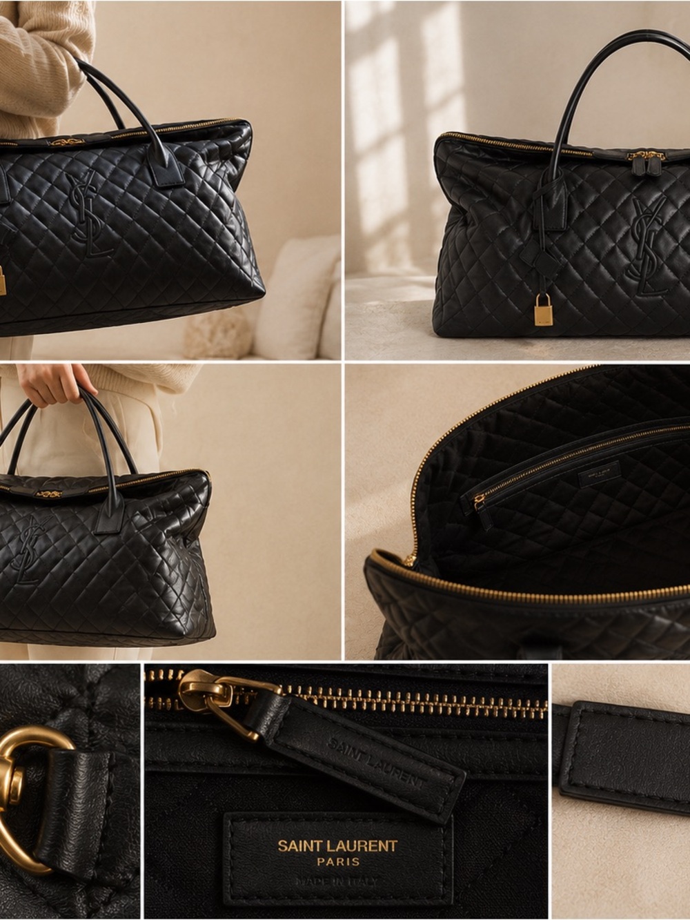 Saint Laurent Black Quilted Leather Tote with Gold Hardware - Picture 4 of 10